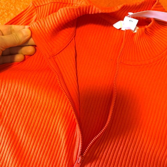 H&M bright orange rib knit half zip bodycon mini dress NWT - Picture 5 of 7
